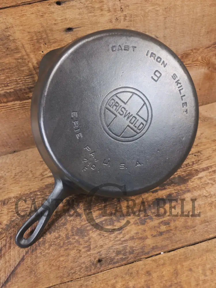Beauty! 1930’s Griswold #9 Skillet with Large Block Logo and Smooth Bottom 710 F - Skillet