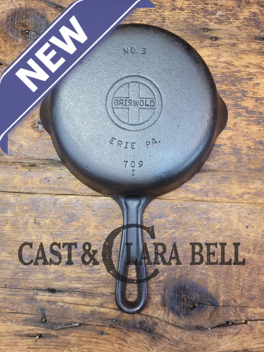 Best Seller! 1940’S Griswold No. 3 Cast Iron Egg Skillet With Grooved Handle 709 I