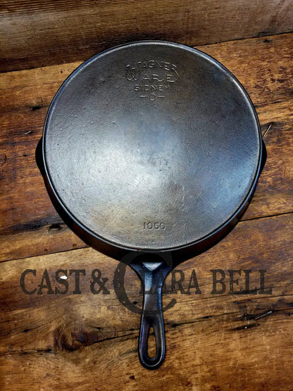 Big And Tough To Find! 1924 Wagner Ware #10 Cast Iron Skillet Stylized Logo And Heat Ring 1060.