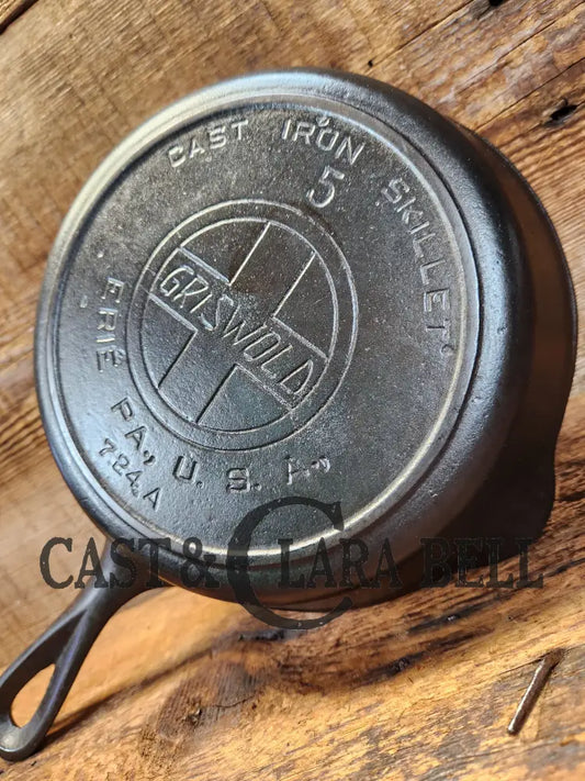 C 1915’S Griswold #5 Skillet With Heat Ring And Large Block Slant Logo 724. Gorgeous!