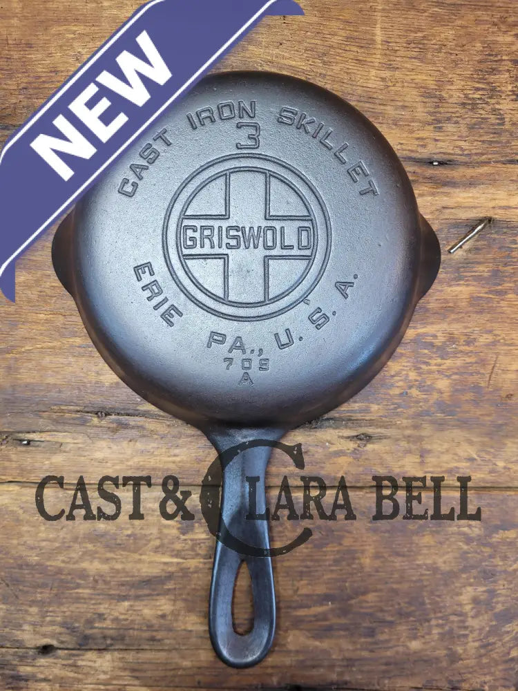 Classic! 1930’S Griswold #3 Cast Iron ’Egg’ Skillet With Large Block Logo 709 A