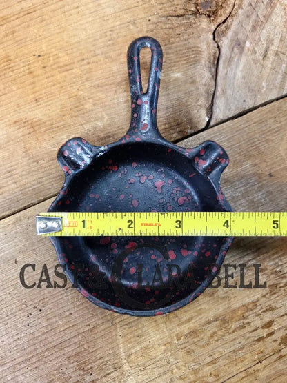 Collectible Griswold ’00’’ Ashtray / Spoon Rest with Black and Red Enamel! Small Novelty cast iron skillet for display