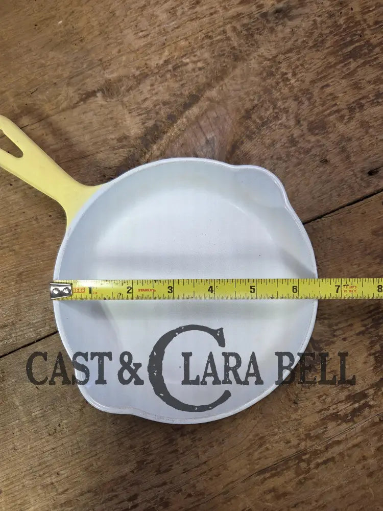 Cool and not often seen! 1940’s Griswold No. 3 ’Yellow and Cream’ enameled Cast Iron Egg Skillet 709