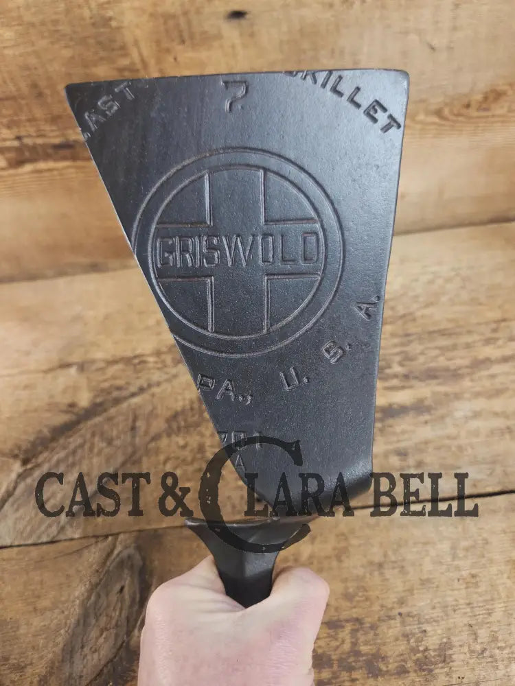 Custom and Funky! Cast Iron Spatula made from a cracked Griswold Large Block 7 Skillet. Funky crack was cut away