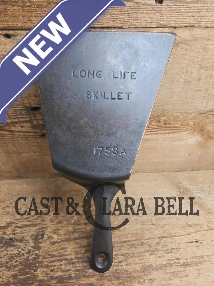 Custom and Funky! Wagner made(#1758) ’Long Life’ Cast Iron Skillet Spatula. Reclaimed 1920’s Era #8 skillet. Great