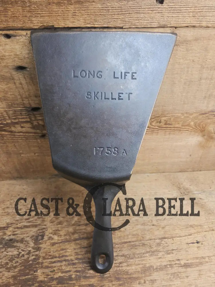 Custom and Funky! Wagner made(#1758) ’Long Life’ Cast Iron Skillet Spatula. Reclaimed 1920’s Era #8 skillet. Great