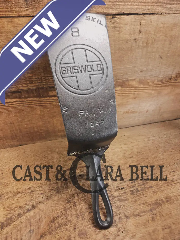 Custom made #8 704 P Griswold Cast Iron Skillet Spatula. Reclaimed 1920’s Griswold Block EPU skillet. Awesome gift for