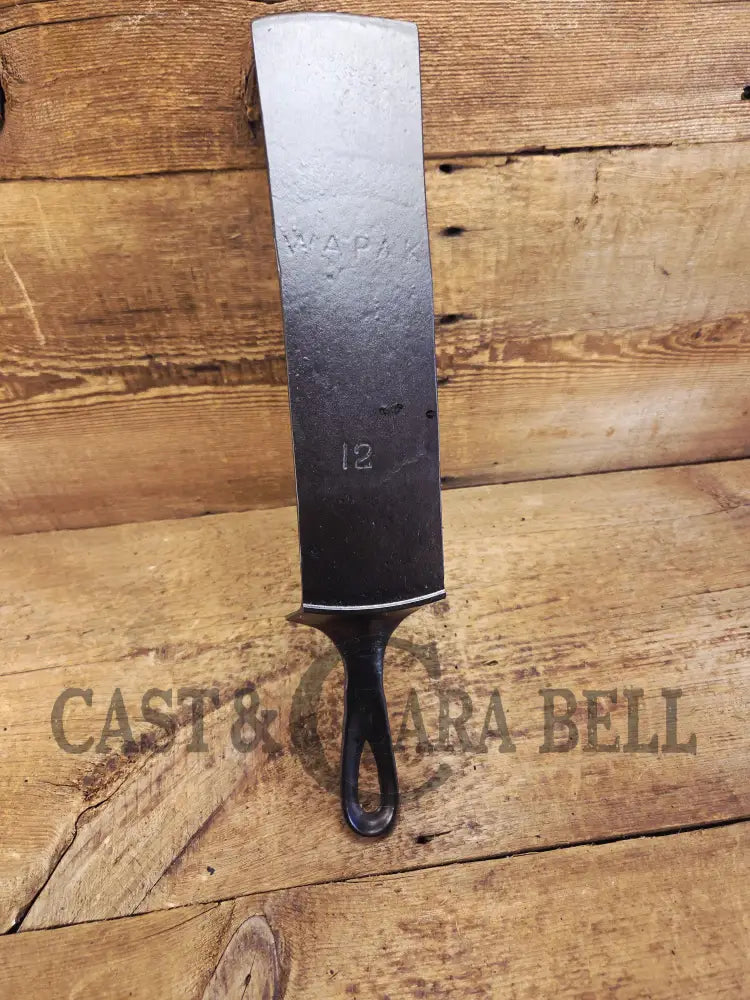 Custom made one of a kind Repurposed #12 Wapak Straight Logo Cast Iron Skillet Spatula. Flared design awesome gift for