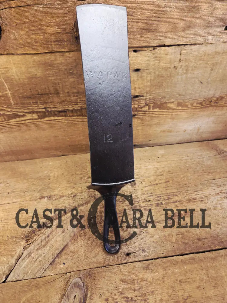 Custom made one of a kind Repurposed #12 Wapak Straight Logo Cast Iron Skillet Spatula. Flared design awesome gift for