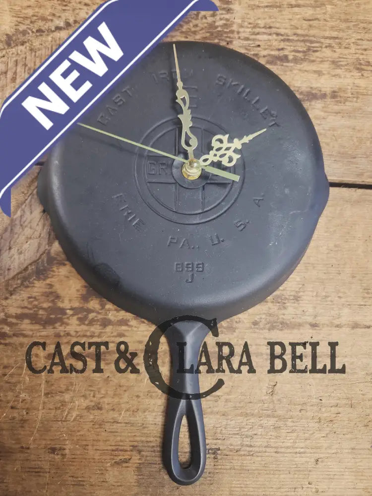 Custom made wall hanging Griswold Clock. Repurposed from cracked skillet. Comes with interchangeable clock mechanics.