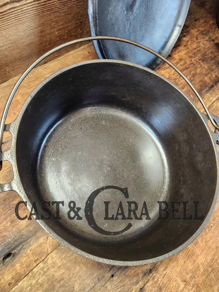 Early 1900’S Griswold #8 Cast Iron Dutch Oven With Matching 833 Lid Slant Logo ’Erie’ Logo