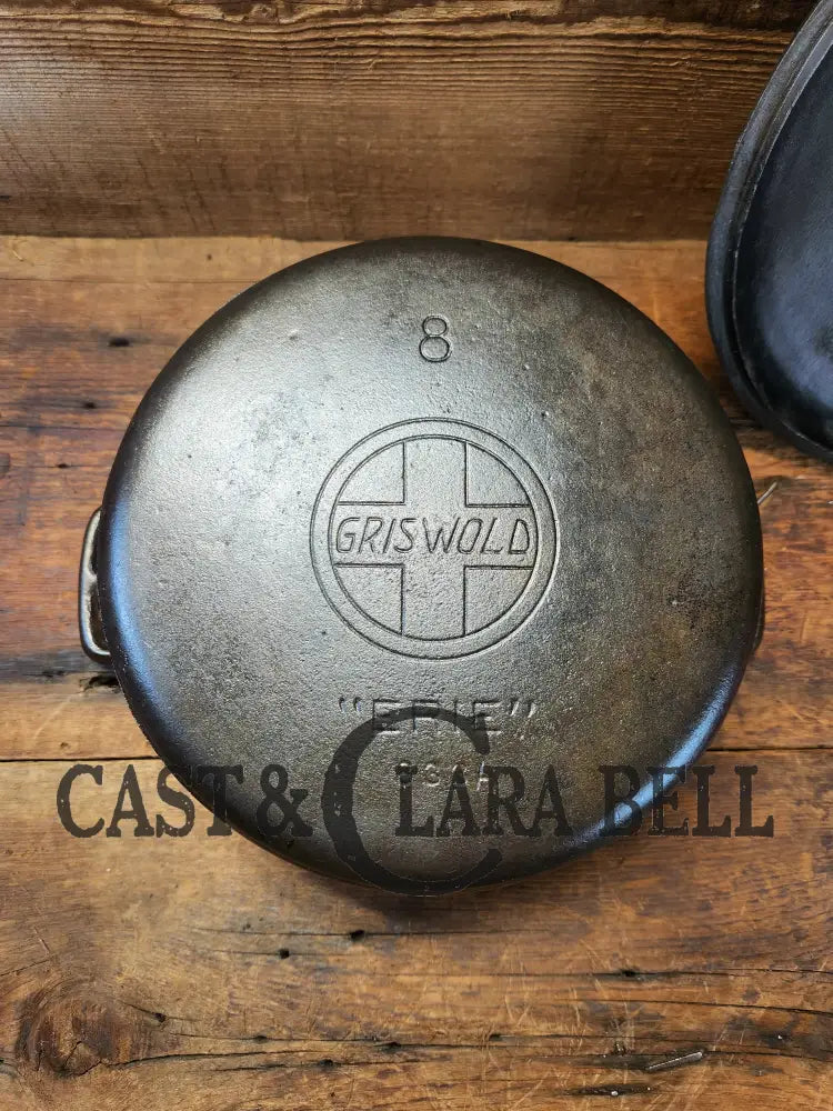 Early 1900’S Griswold #8 Cast Iron Dutch Oven With Matching 833 Lid Slant Logo ’Erie’ Logo