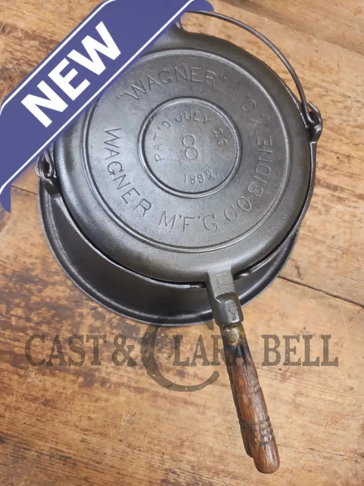 EARLY 1900’s Wagner MFG Co 1892 No. 8 Waffle Iron with Rare Tall Base! Original oak handles! - Waffle Iron
