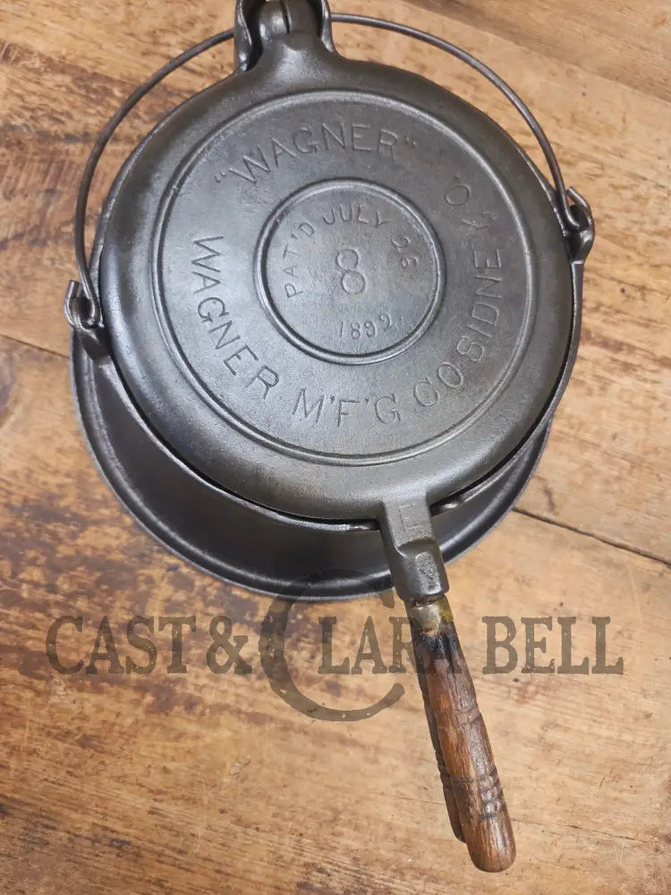 EARLY 1900’s Wagner MFG Co 1892 No. 8 Waffle Iron with Rare Tall Base! Original oak handles! - Waffle Iron