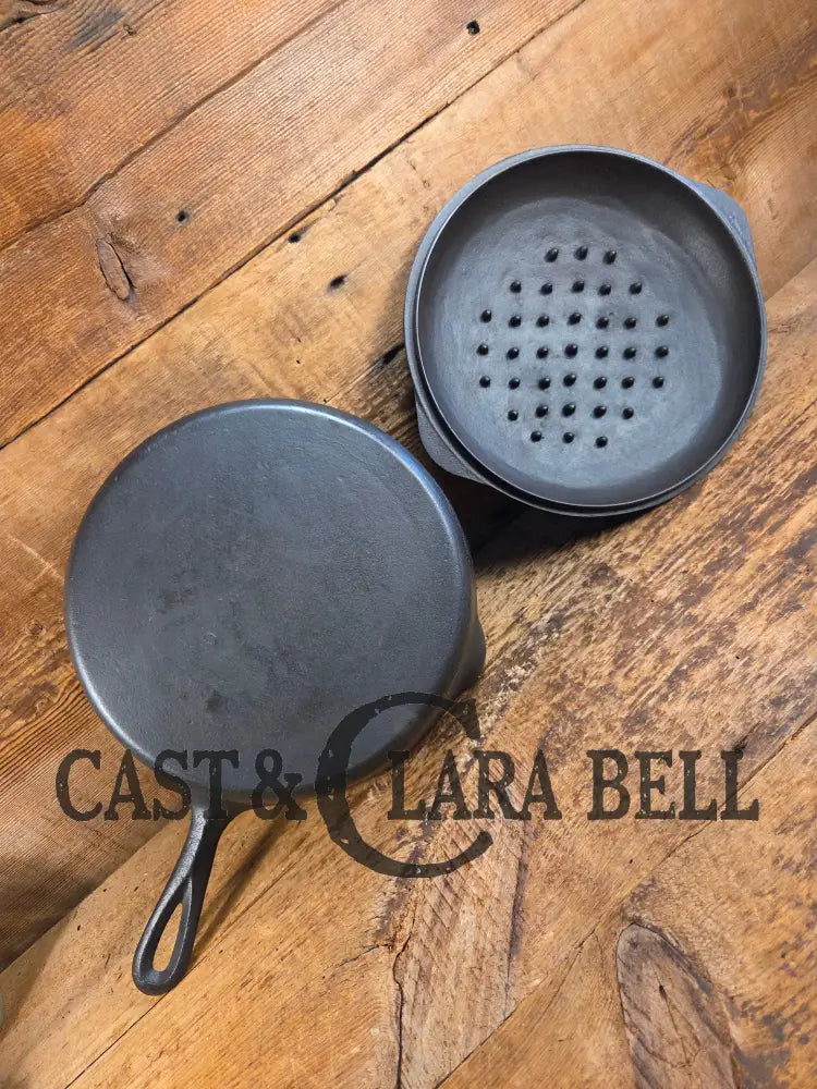 Elegant and Unknown ’Clara Bell’ style Raised 8 Chicken Fryer with Lid. Lodge style! This one hits home! Skillet