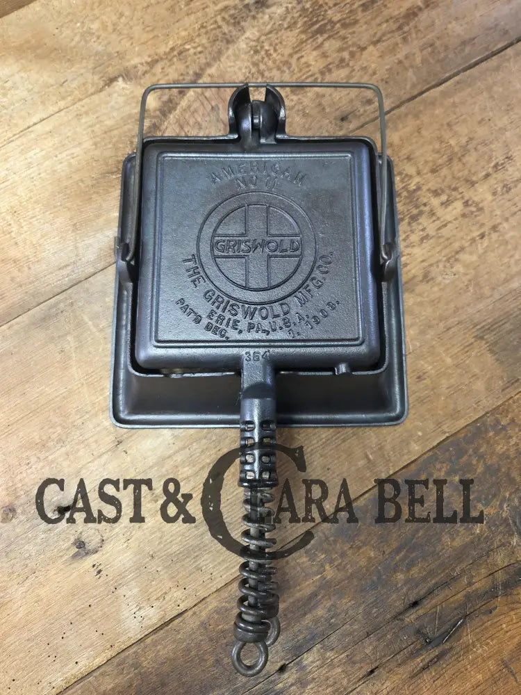 Elegant HTF 1920’s Griswold #11 Square Waffle Iron with Slant Block Logo and Tall Base Waffle Iron