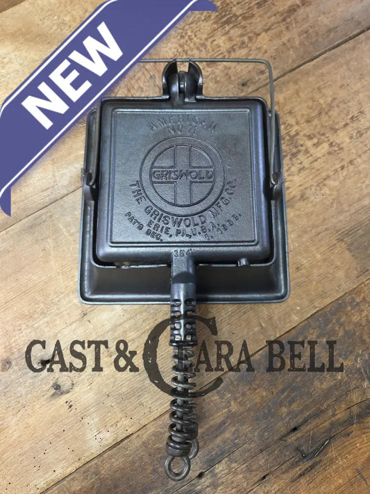 Elegant HTF 1920’s Griswold #11 Square Waffle Iron with Slant Block Logo and Tall Base Waffle Iron