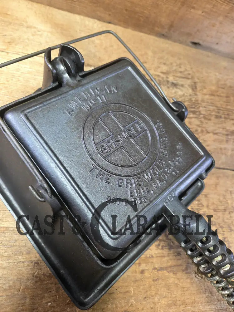 Elegant HTF 1920’s Griswold #11 Square Waffle Iron with Slant Block Logo and Tall Base Waffle Iron