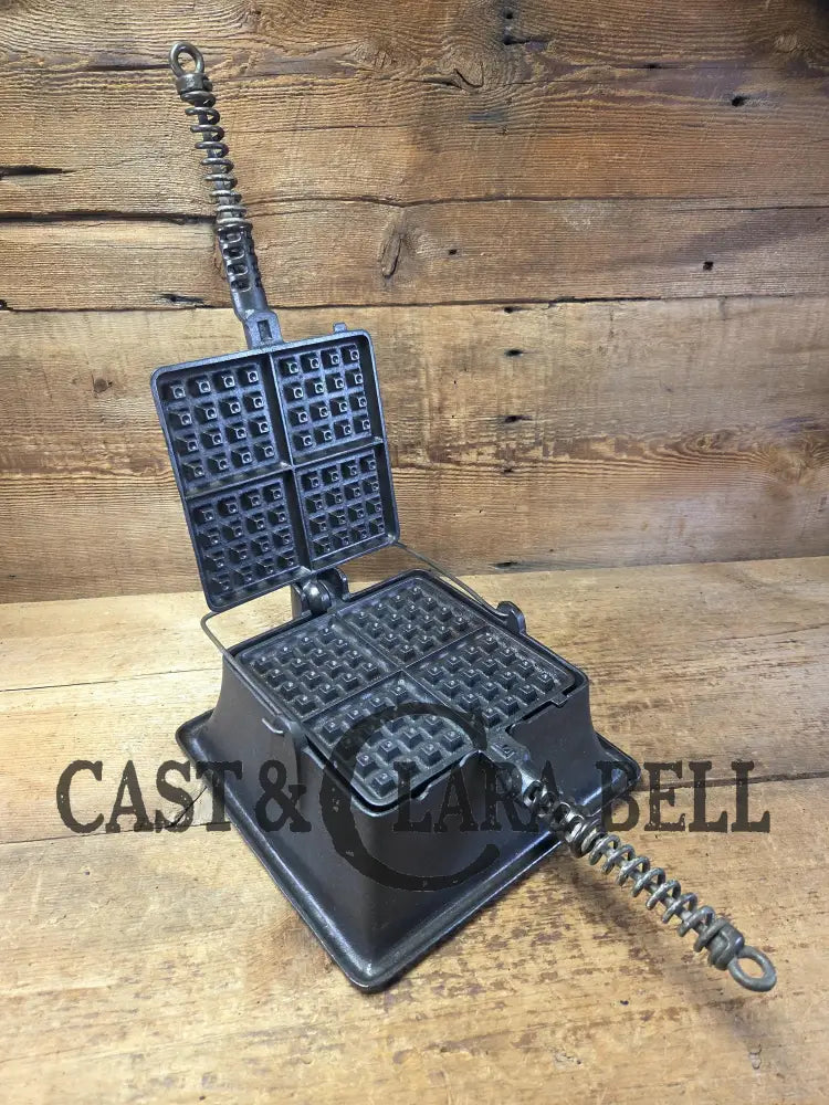 Elegant HTF 1920’s Griswold #11 Square Waffle Iron with Slant Block Logo and Tall Base Waffle Iron