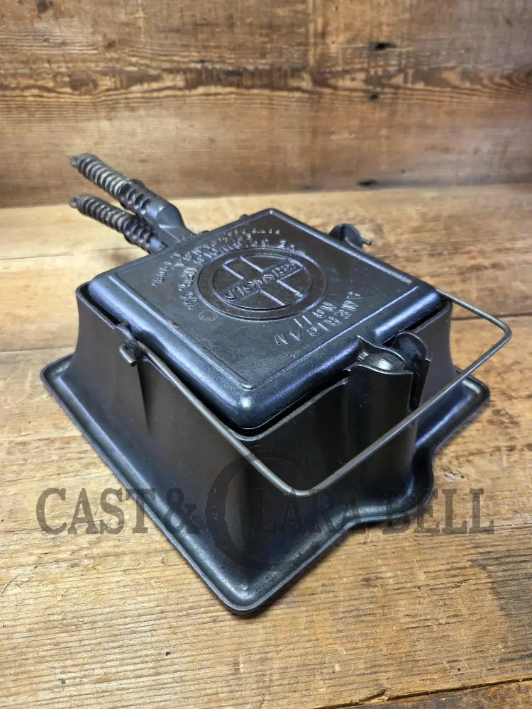 Elegant HTF 1920’s Griswold #11 Square Waffle Iron with Slant Block Logo and Tall Base Waffle Iron