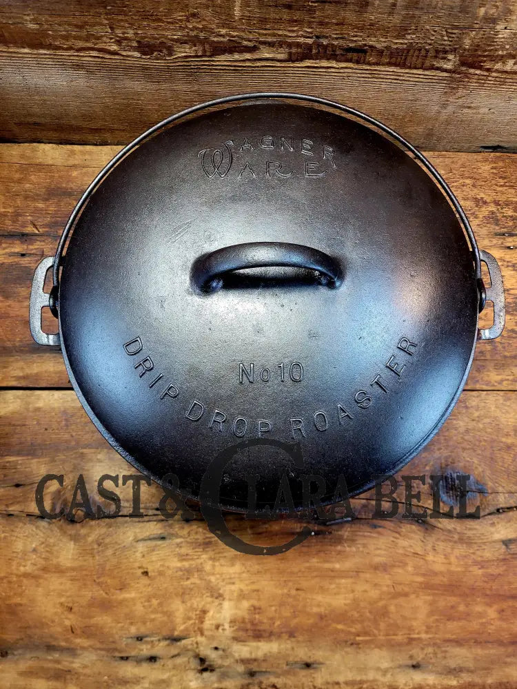 Enormous! 1900-30 #10 Wagner Drip Drop Roaster Dutch Oven W Sawtooth Style Lid. One Of The Biggest