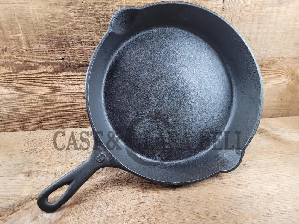 Fantastic First Skillet Or For The Unusual Collector. Unknown Maker Raised #9 Cast Iron Skillet