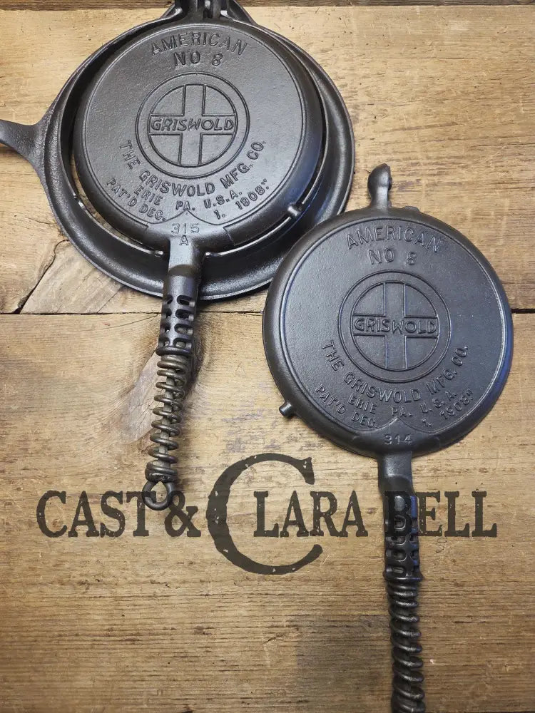 Fantastic gift idea! 1910’s fully restored Griswold No. 8 Waffle Iron (314 & 315) with (#327) Low Base. Ready to make