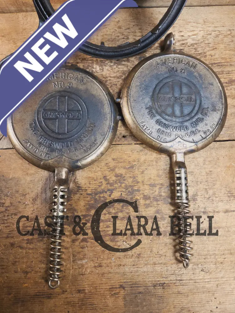 For the eclectic enthusiast!! 1920’s Griswold #8 Waffle Iron 885/886 with Matching Low Base 975. Plated paddles Black