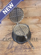 For the eclectic enthusiast!! 1930’s Era Wagner Tall Base Waffle Iron with Nickel Finish Paddles! Really cool patina!