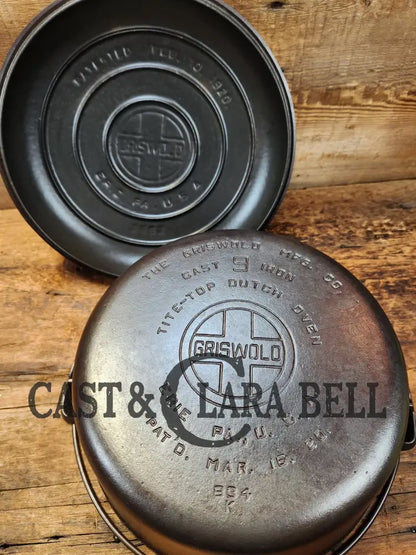 Fully Marked! 1920’S Griswold No. 9 Tite-Top Cast Iron Dutch Oven 834 K. Low Dome Rust Resistant