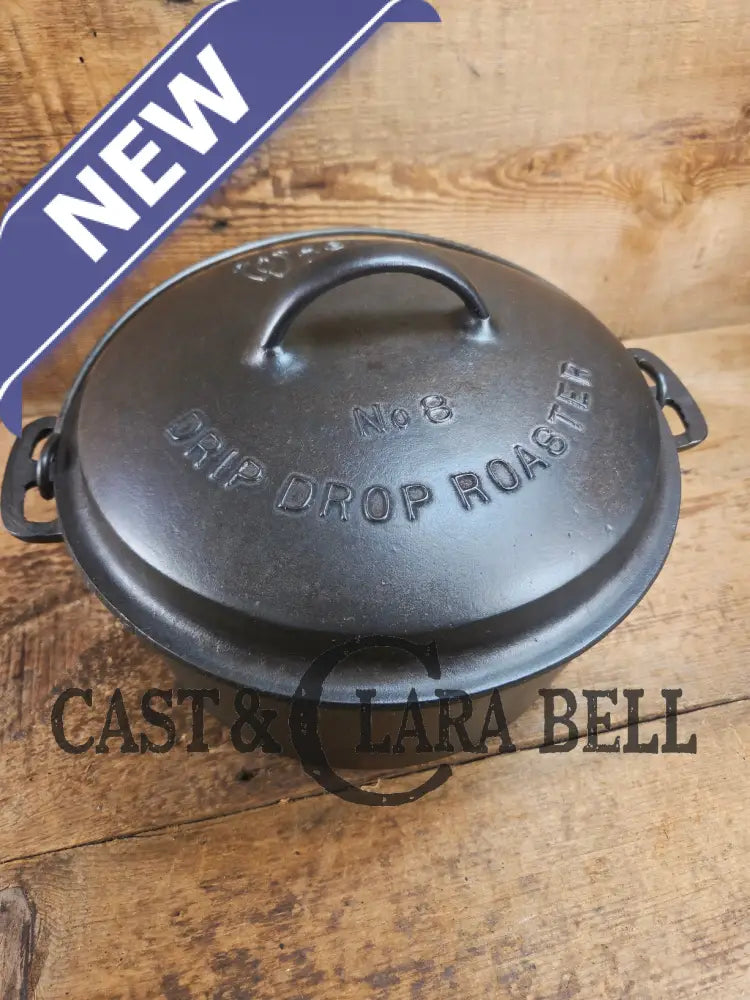 Gorgeous. 1920’s Wagner #8 1268 Dutch Oven round roaster with Fully Marked and Raised Letter Drip Drop Baster Lid!