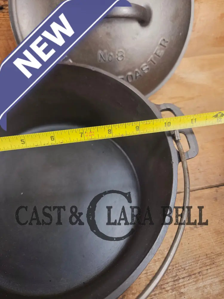 Gorgeous. 1920’s Wagner #8 1268 Dutch Oven round roaster with Fully Marked and Raised Letter Drip Drop Baster Lid!