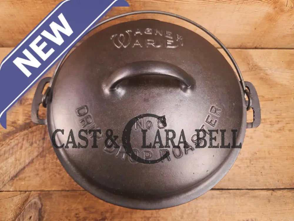 Gorgeous. 1920’s Wagner #8 1268 Dutch Oven round roaster with Fully Marked and Raised Letter Drip Drop Baster Lid!