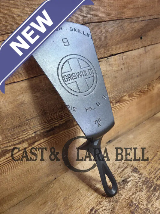 Gorgeous custom made #9 710 Griswold Cast Iron Spatula. Reclaimed 1920’s Griswold Large Block Smooth Bottom skillet.