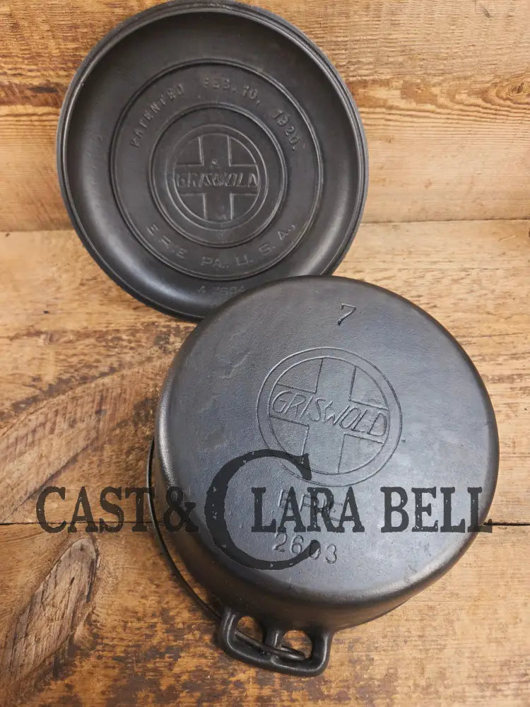 GORGEOUS. Early 1910’s Griswold #7 fully marked Tite-Top Dutch Oven 2603 Slant Logo ERIE 2604 Dutch Ovens Trivets &