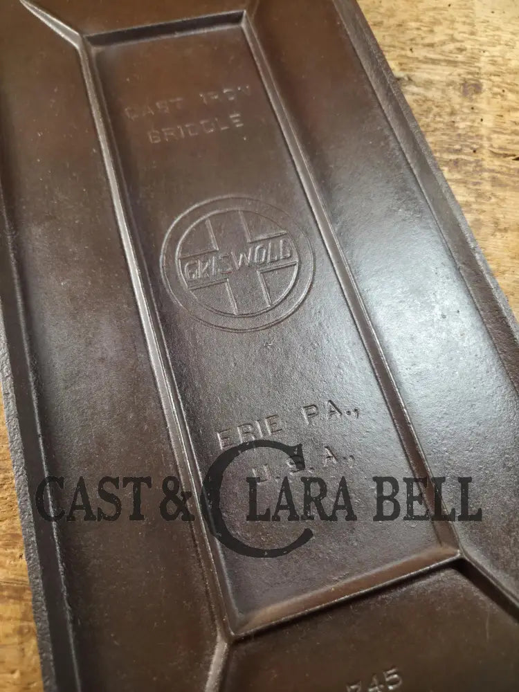 Gorgeous early 1910’s hard to find Griswold Long Griddle with Slant Logo EPU 745 A. Perfect for pancakes and grilled