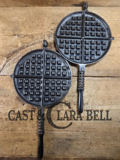 Gorgeous! Hard to Find EARLY 1900’s (Erie Logo Era) Griswold New American RAISED letter style #9 Waffle Iron! Paddles