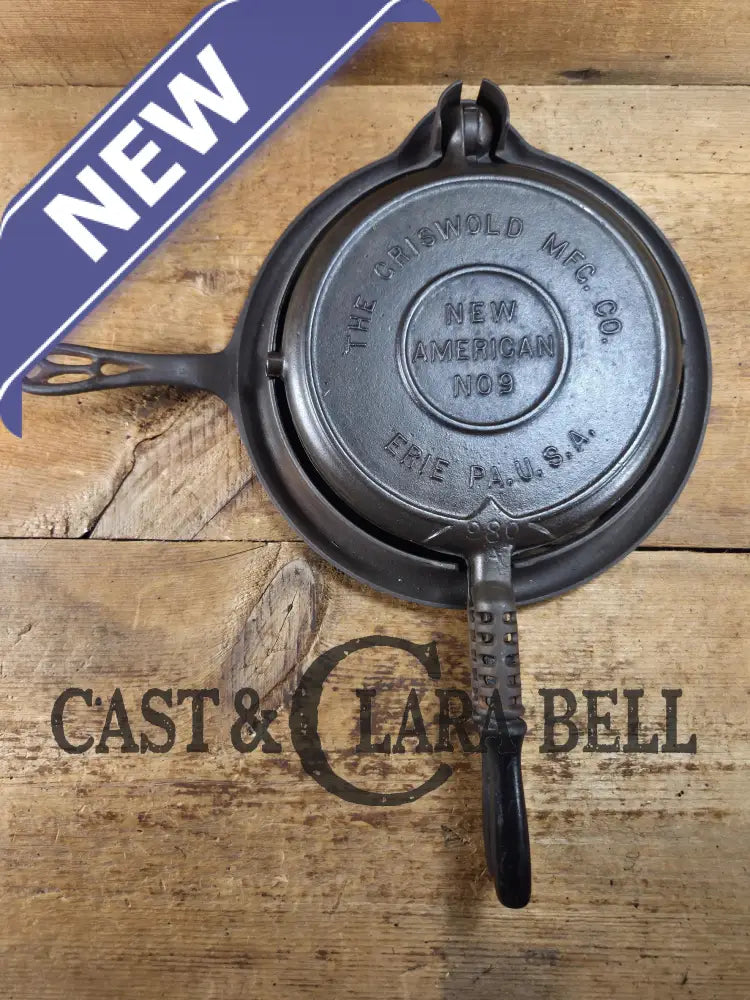 Gorgeous! Hard to Find EARLY 1900’s (Erie Logo Era) Griswold New American RAISED letter style #9 Waffle Iron! Paddles