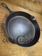GORGEOUS! Hard to find huge #12 Wapak straight block bacon skillet w/ Wagner Arc Ghost mark. One of a kind piece for