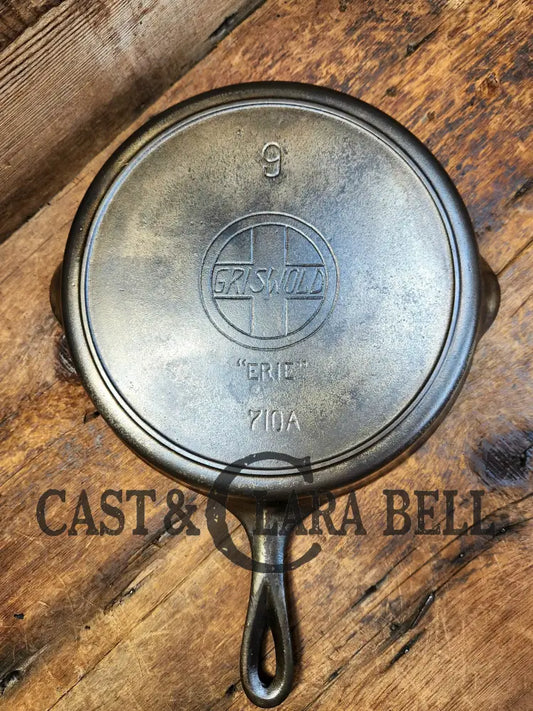 Gorgeous Patina! Early 1910’S Griswold #9 Cast Iron Skillet Large Block Slant Logo ’Erie ’ 710