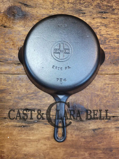 Gorgeous Swirls! Griswold No. 5 Cast Iron Skillet With Small Block Logo And Smooth Bottom 724 M