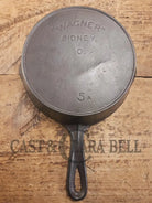 Gorgeous unique and hard to find! Early 1900’s Wagner Ware #5 A Arc Straight logo cast iron saute skillet. Beautiful