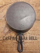 Gorgeous unique and hard to find! Early 1900’s Wagner Ware #5 A Arc Straight logo cast iron saute skillet. Beautiful