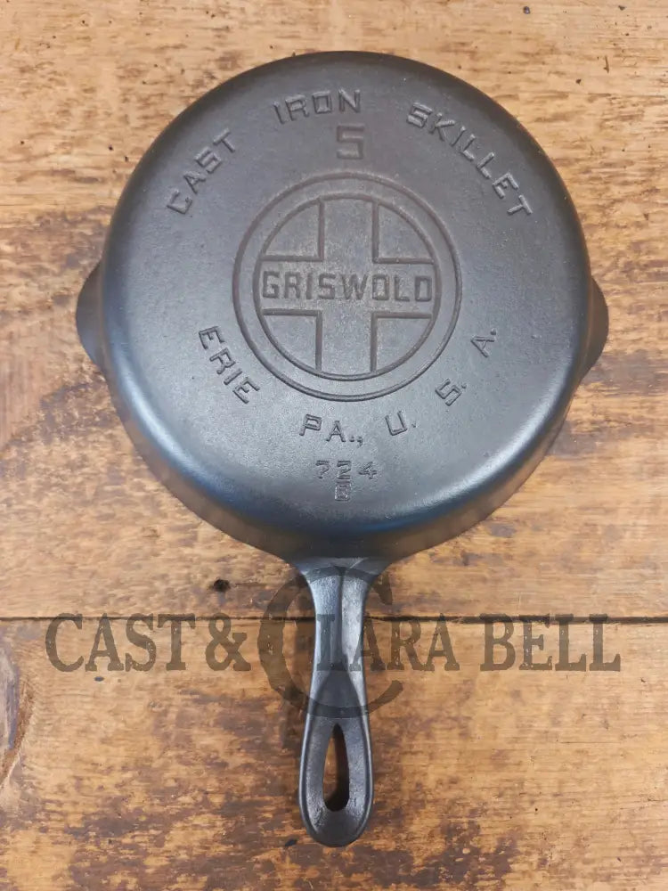 1930’s Griswold #5 Cast Iron Skillet with Large Block Logo 724 B - Skillet