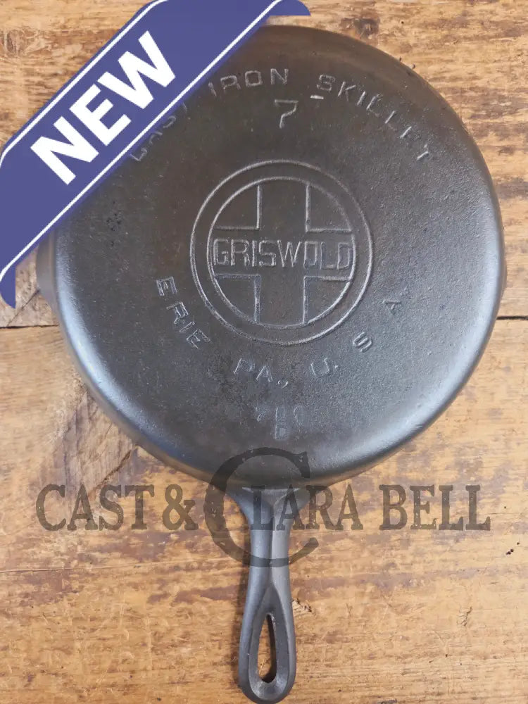 Griswold #7 Skillet with Large Block Logo and Smooth Bottom 701 D Flat Handle - Skillet