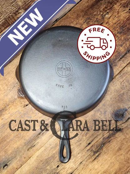 Griswold #9 Cast Iron Skillet With Small Block Logo 710 C. Sits Flat!