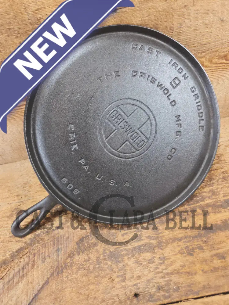 Griswold #9 Round Griddle with Large Block Logo 609. Beautiful swirls!! - Griddle