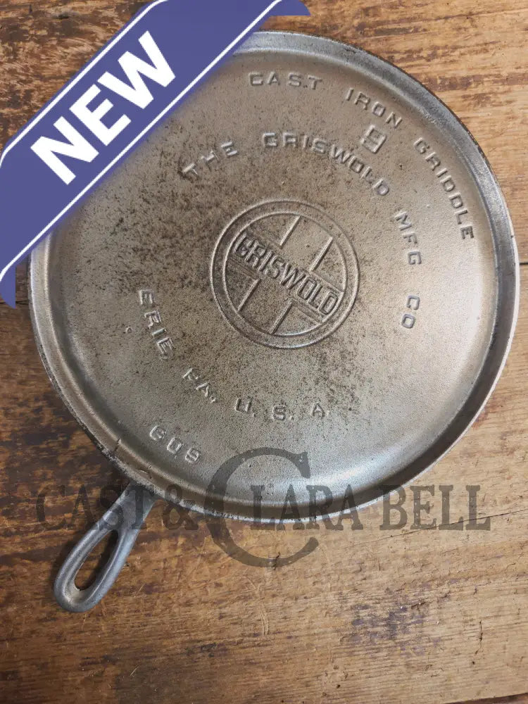 Griswold #9 Round Griddle with Large Block Logo 609. Cool Patina from bottom nickel finish - Griddle