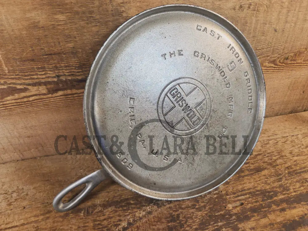 Griswold #9 Round Griddle with Large Block Logo 609. Cool Patina from bottom nickel finish - Griddle