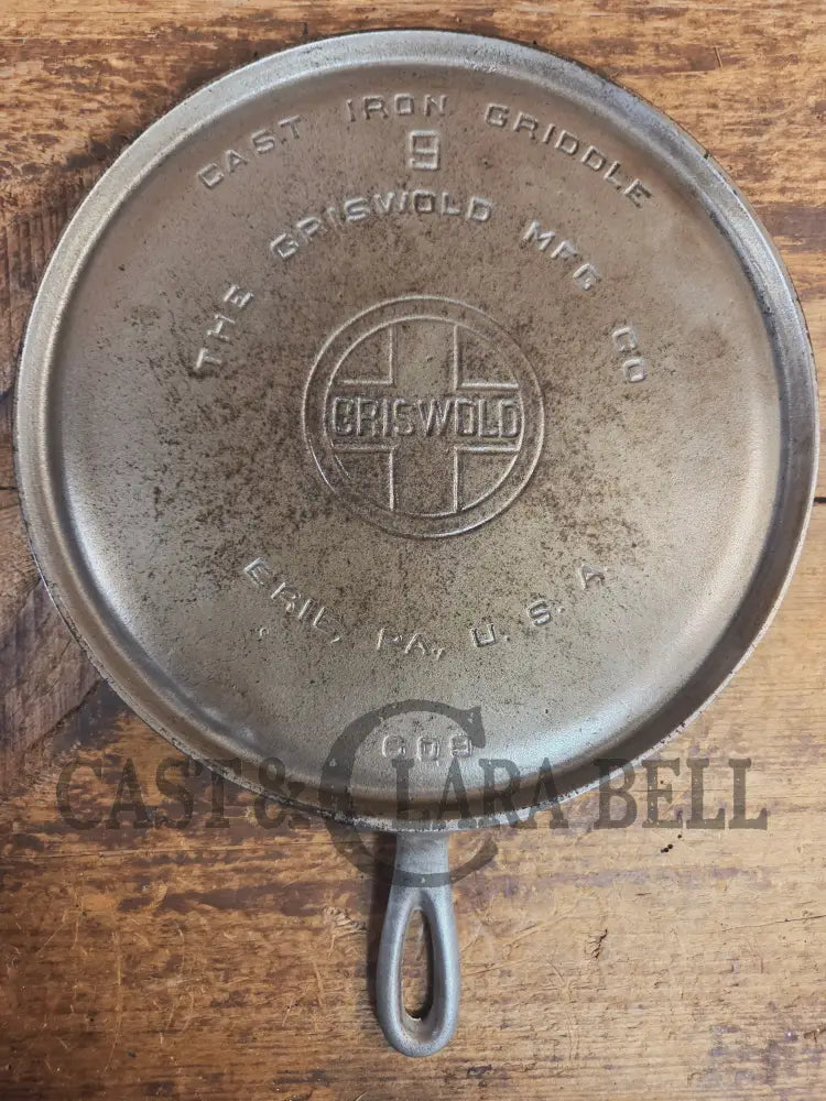 Griswold #9 Round Griddle with Large Block Logo 609. Cool Patina from bottom nickel finish - Griddle